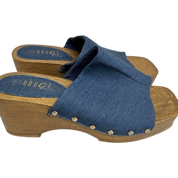 Rouge Helium Womens Denim Wood Clogs Size 7 - Picture 3 of 7